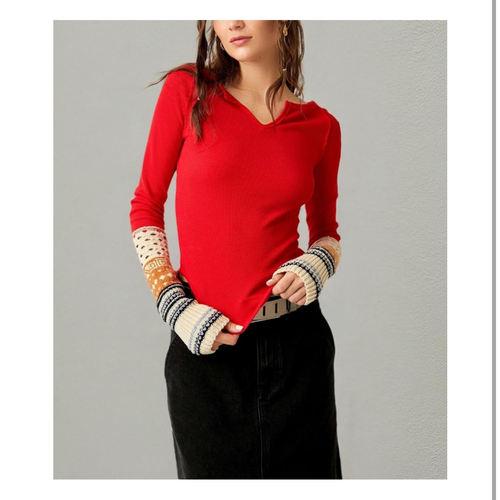 NWT SZ SM Free People Womens All in Cuff Washed Red Combo.❤️